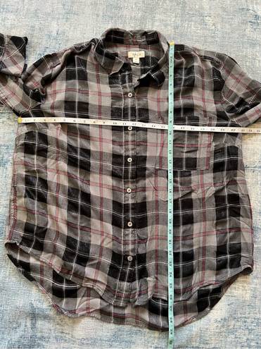 Style & Co Boyfriend Black Gray Red Plaid Sparkle Plaid Button Down Shirt XL