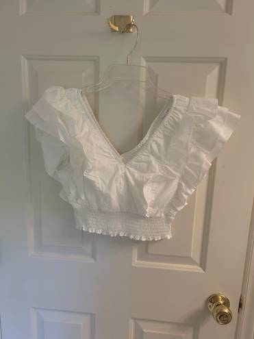 Revolve White Ruffled Crop Hailey Top