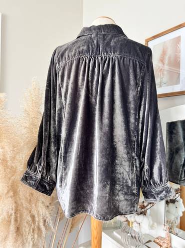 Pilcro Anthropologie Orsay Velvet Buttondown Grey Silver Boho Blouse Size M/L