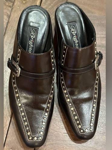 Brighton Dark Brown Mule Slip On Studded Buckle Western Heels High Heel …