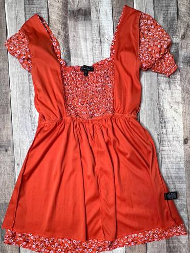 Trixxi Clothing Company Orange Smocked Floral Square Neck Empire Dress sz Medium