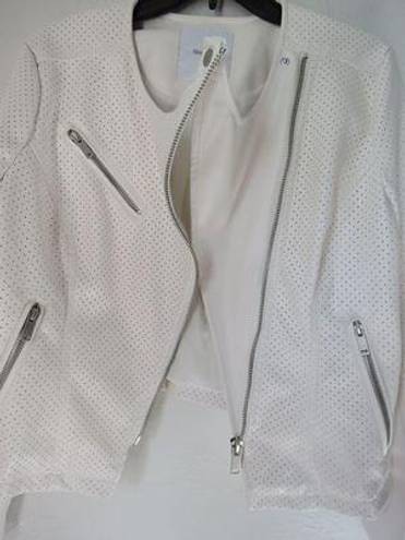 Skinny Girl white faux leather motto jacket Size Large