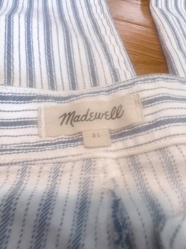 Madewell Emmett Wide Leg Crop Blue & White Striped Button Fly Pants Size 31