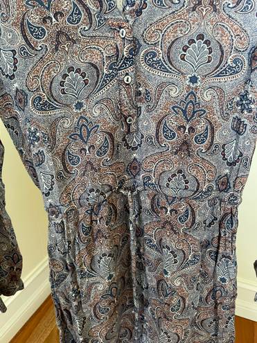 Gold Hinge Long Sleeve Paisley Pocketed Draw String Dress