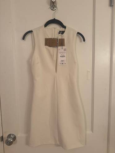 ZARA White Belted Tailored Dress