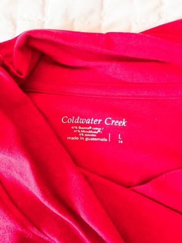 Coldwater Creek Criss Cross V-Neck Red Long Sleeve Tee Size Large