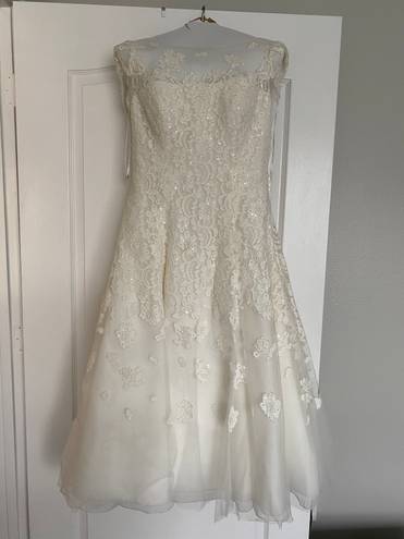 Oleg Cassini Cap Sleeve Illusion Wedding Dress (includes shoes, veil, & belt)