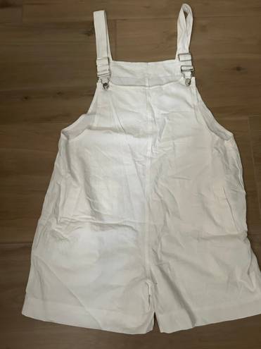 NEW White Cotton Linen Short Overalls Bib Shortalls with Pockets M Size M