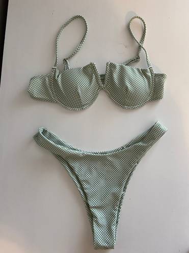 Green and White Bikini Set