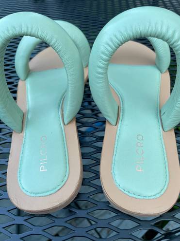 Pilcro Anthropologie NWOT  Mint Pistachio Double Puff Strap Flat Slide Sandal Women's US 8 SlipOn Puffy band padded