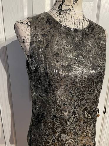 DKNY Brocade Wool Jacquard Metallic Shiny Whimsygoth Formal Evening Tank Floral Sleeveless Top Women's Size 12 Blouse