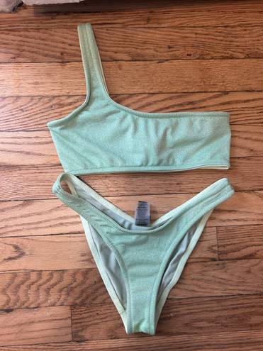 Triangl One Shoulder Bikini Melrose Green Sparkle