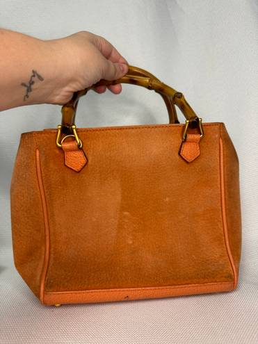 Gucci Vintage  Orange Suede Bamboo Hand Bag Comes with/Certificate of Authenticity