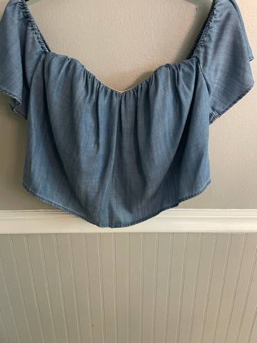 Guess Denim Off Shoulder Cropped Top Size Small