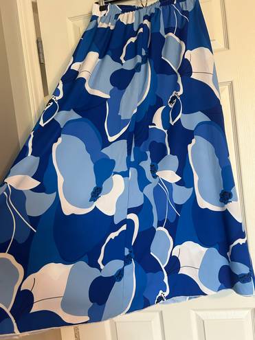 Blue White Print Long Flowy Skirt, Medium. Perfect For Summer Beach Vacation, Especially Greece!