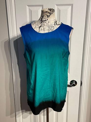 CHAUS NEW YORK Gradient Ombre Shadow shades Multicolor Colorful Print coastal Tank Sleeveless casual work indie flashy fun Top Blouse Size L