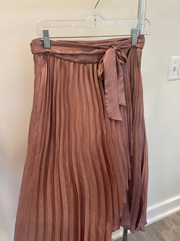 Anthropologie Maeve Paulina Pleated Midi Skirt Metallic Rose Pink, Size 6