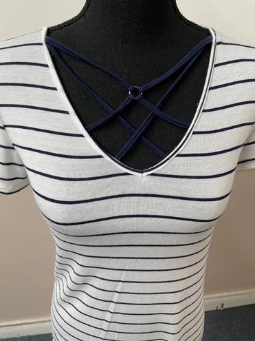 Glitz Navy and White Striped Cross Front Blouse