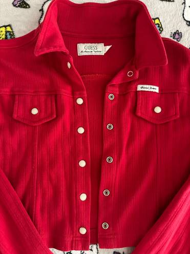 Guess Red Cropped Top Long Sleeve Button Up Shirt Women 😘