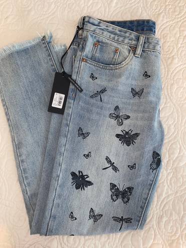 One Teaspoon Custom Asymmetrical Butterfly Bee Mom Jeans