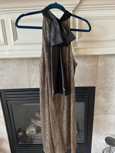 Laundry by Shelli Segal Women's  NWT Dress Sz 10 Black Satin Bow Gold Sparkle