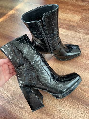 Azalea Wang High Heeled Black Croc Boots