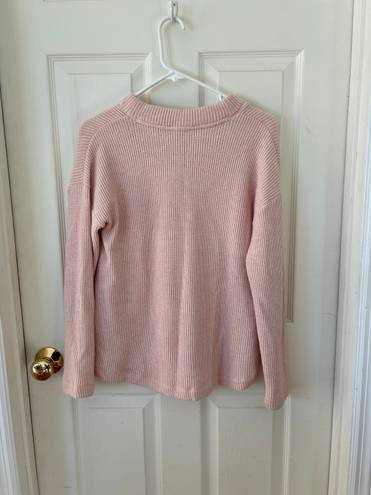 J.Jill  Pink Waffle Knit Henley Pullover V-neck Sweater