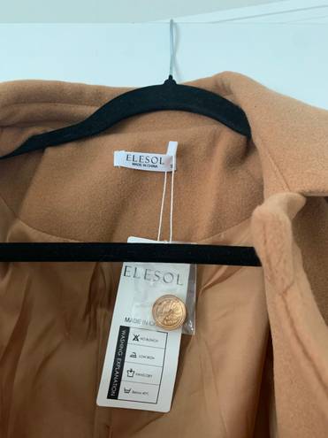 ELESOL Women Tan Wool Coat Pea Coats Double Breasted Thick Dress Coats A Line Size M
