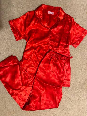 Heart Print Pajama Set Red Size M