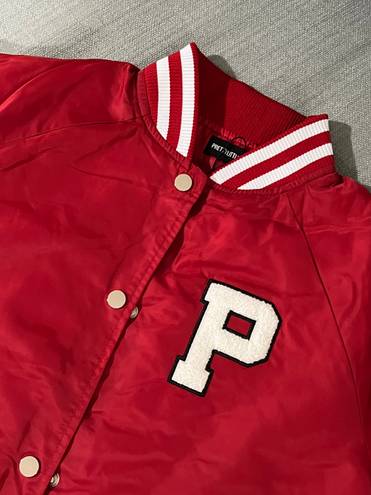 Pretty Little Thing Red Cropped Bomber Racer Jacket