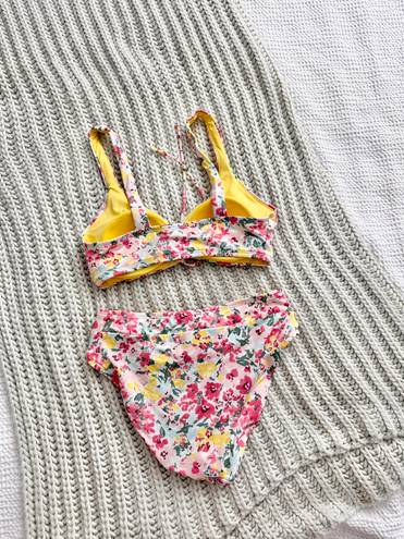 Time & Tru Yellow Floral 2pc bikini set 