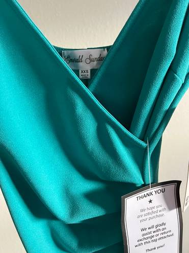 Emerald Sundae Teal Slit Wrap Dress