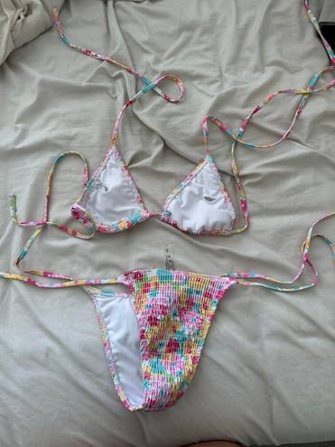 Floral Triangle Cut Out Bikini Multi Size XS