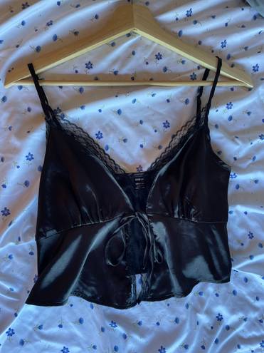 Black Satin Lace Going out Top Size L