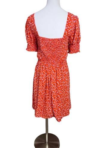 Trixxi Clothing Company Orange Smocked Floral Square Neck Empire Dress sz Medium