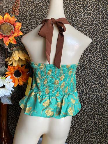 Daisy NWT UNIQUE VINTAGE X Smiley Green  Peplum Halter Top LARGE