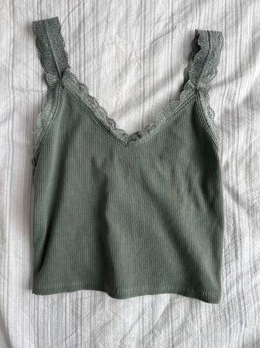 American Eagle Cropped Lace Trim V-Neck Tank Top Green