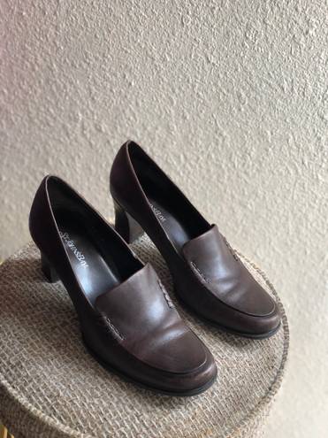 St. John’s Bay  Brown leather chunky platform heeled pumps loafers mules heels (size 6.5)