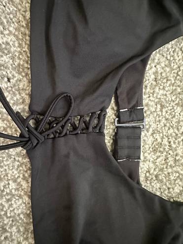 Aerie Scoop Tie Front Bikini Top Black Size Large