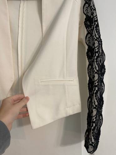 Attention White With Black Lace Blazer