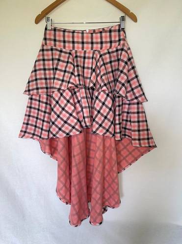 Coral Plaid High Low Skirt Pink