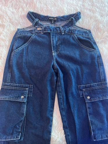 Pretty Little Thing Dark Blue Wash Cut Out Cargo Jeans