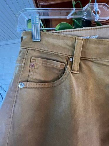 AG Adriano Goldschmied AG The Quinne Coated Hi Waist Cropp Flare Jeans Mustard Gold Size 31