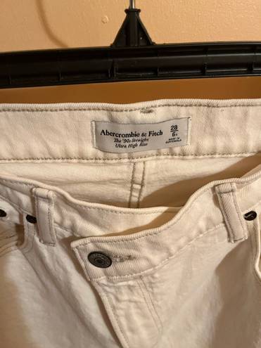 Abercrombie & Fitch 90s Straight Ultra High Rise Criss Cross Waist White Jeans