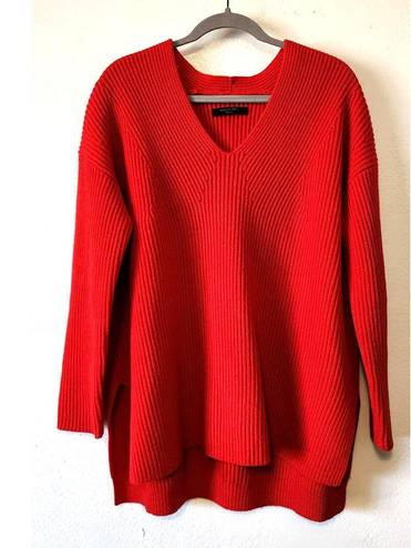 All Saints Clea V-neck Long Sleeve Oversized Jumper Sweater Red Small