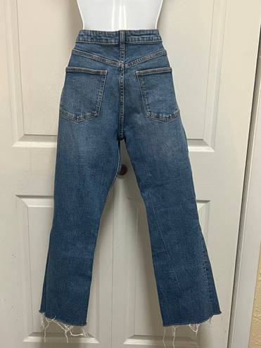 ZARA Light Wash High Rise Straight Leg Raw Hem Jeans