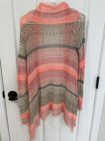 Maurice's  Tan Peach Striped Loose Crochet Cardigan Sweater Women’s Size XS