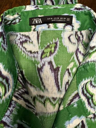 ZARA Green Paisley Print Shirt Dress