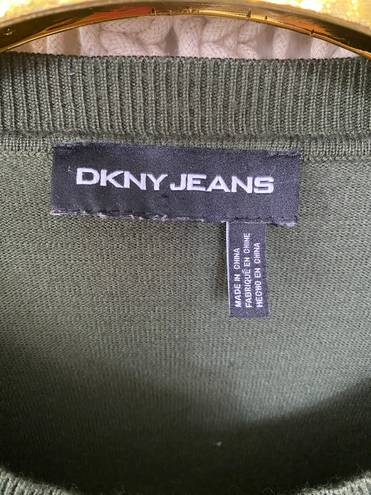 DKNY Y2K  Olive green Long Puff-Sleeve with Rhinestone pullover Sweatshirt Sweater