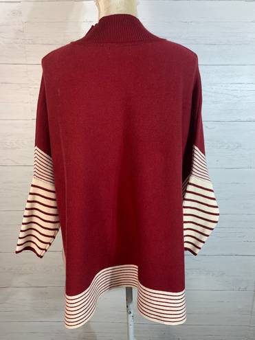 Pink Lily Womens Sweater Size Small burgundy Striped Mock Neck Poncho Pullover